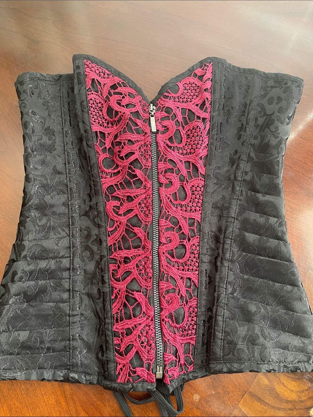 Spirit Black Bustier Corset with Burgundy Lace Front